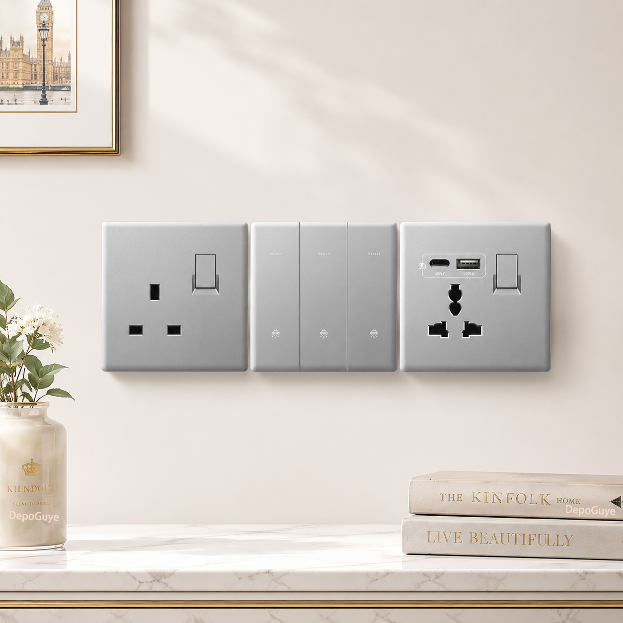 Smart Wall Socket - Ultra-Thin UK Power Socket 13A Quick