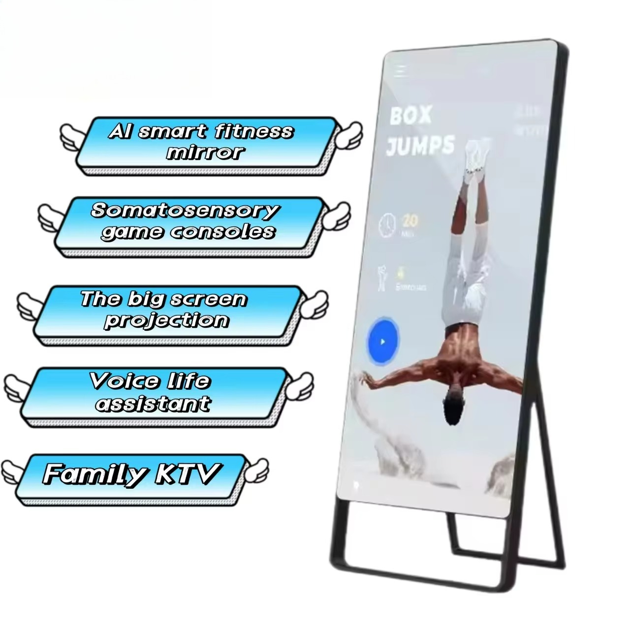 Smart Home Gym Mirror - Personal Trainer Mirror Floor Standing LCD