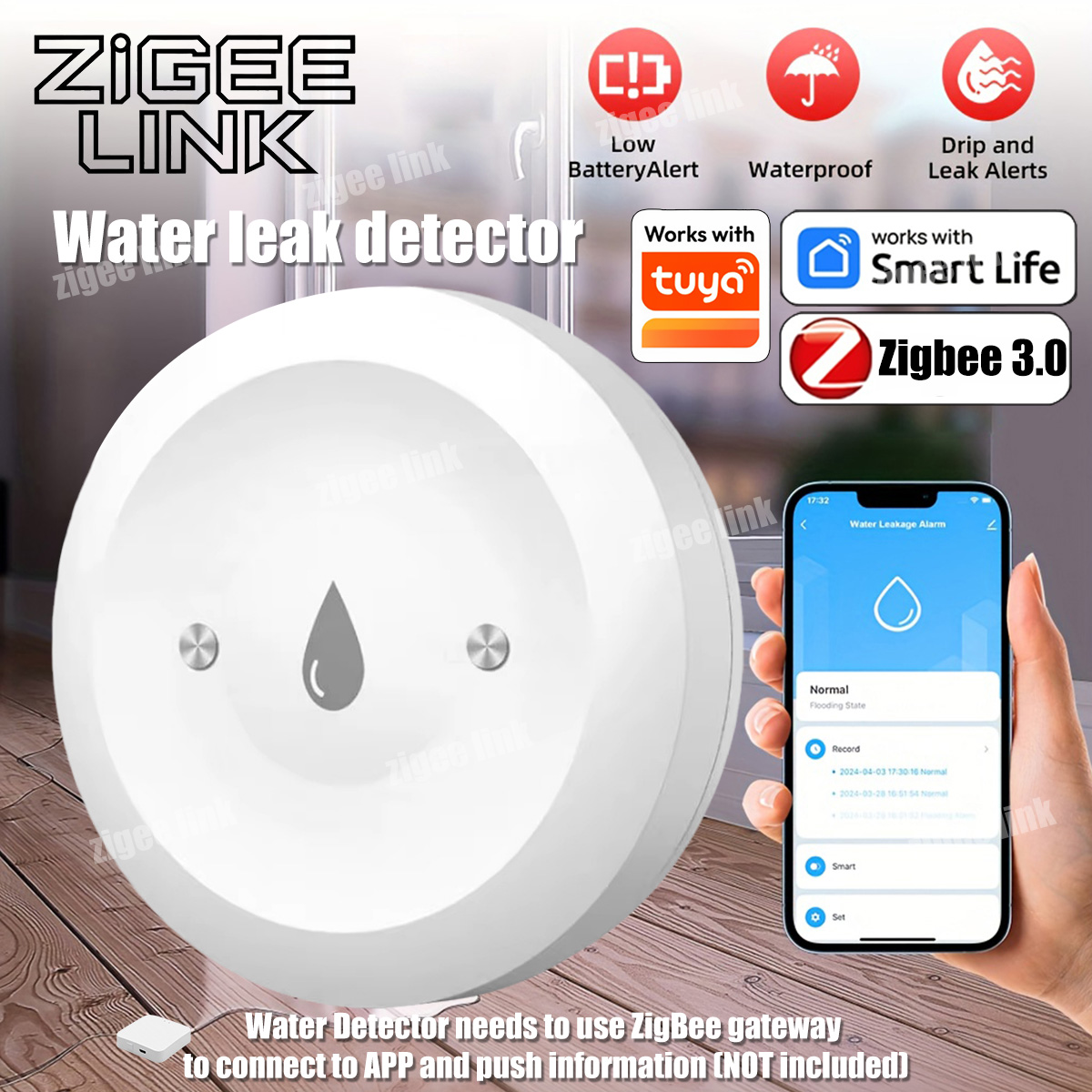 Zigbee Gateway - ZigBee 3.0 Water Sensor Smart Leak