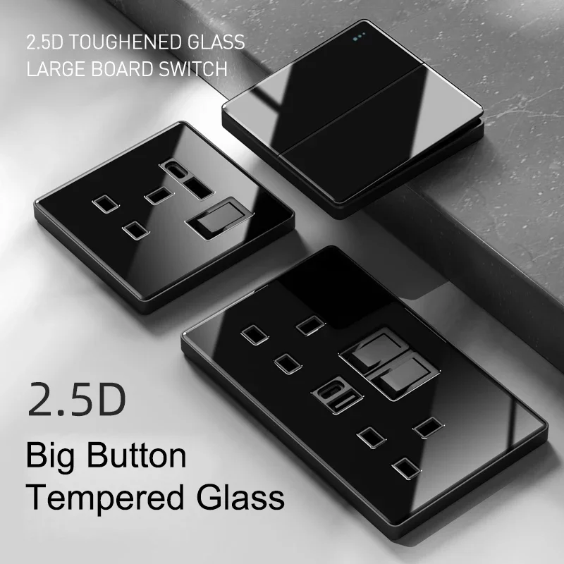 Smart Wall Socket - Black Glass 1 2 3 4