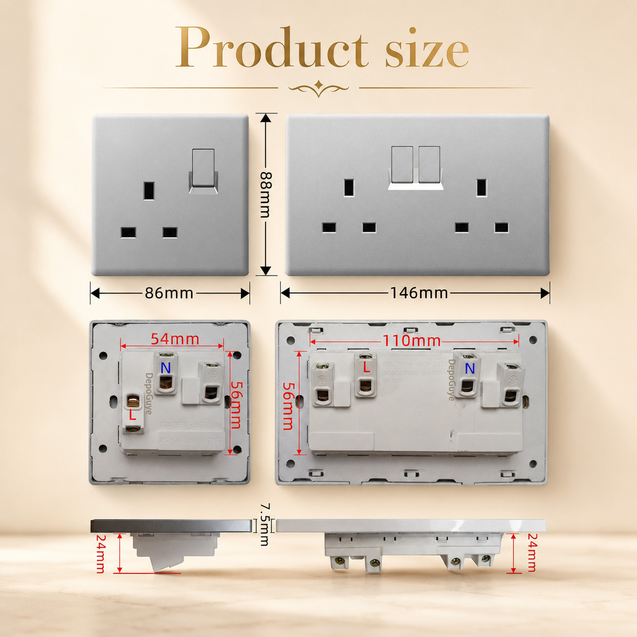 Ultra-Thin UK Power Socket 13A - Smart Wall Socket recension och pris