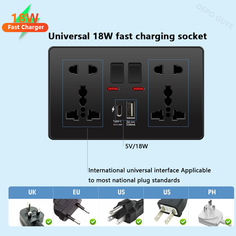 Universal Black USB Type-C 18W - Smart Wall Socket recension och pris