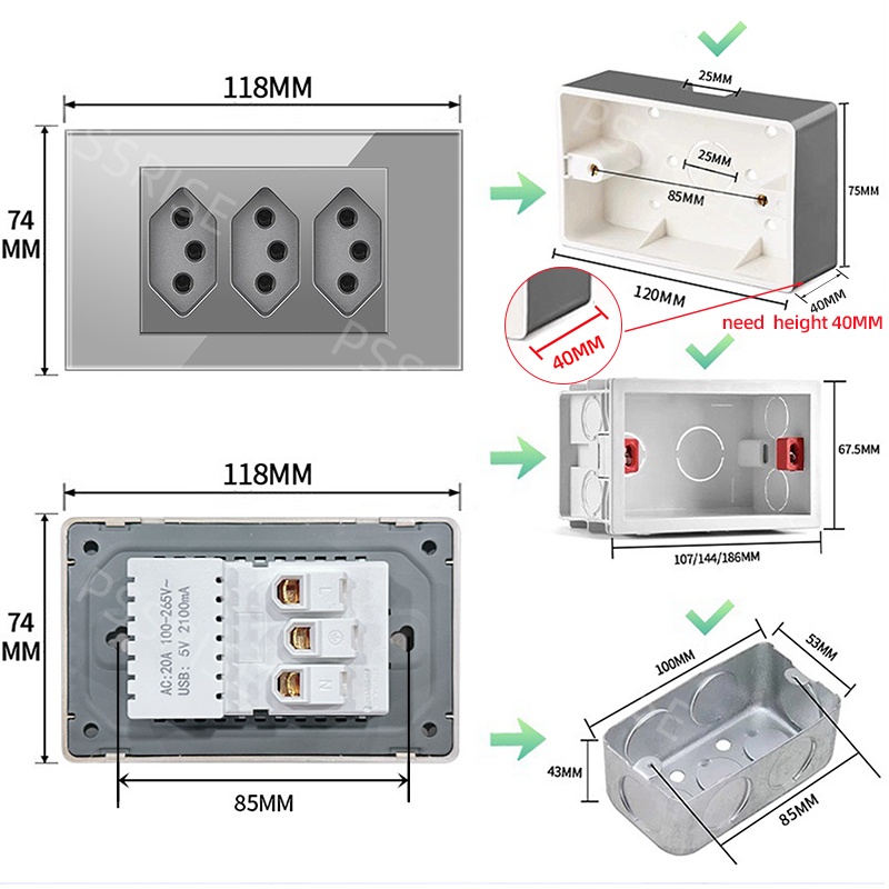 PSSRISE Grey Glass Full-paddle - Smart Wall Socket recension och pris