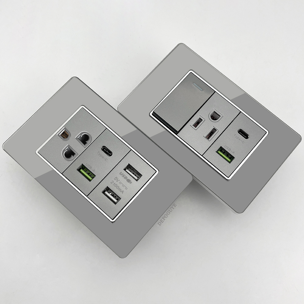 Grey Tempered Glass American U - Smart Wall Socket recension och pris