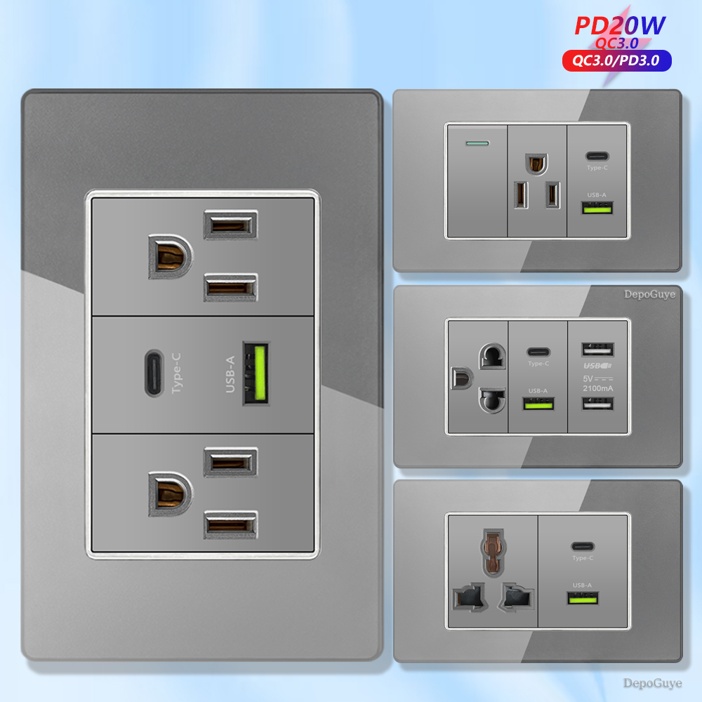 Grey Tempered Glass American U - Smart Wall Socket recension och pris