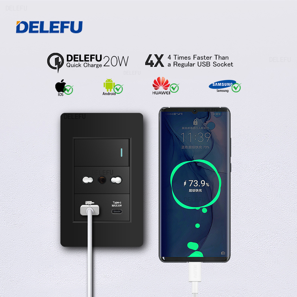 DELEFU Black Retardant PC Ital - Smart Wall Socket recension och pris